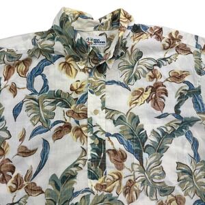Reyn Spooner Shirt Mens Large White Floral Hawaiian Popover Aloha Cotton Blend